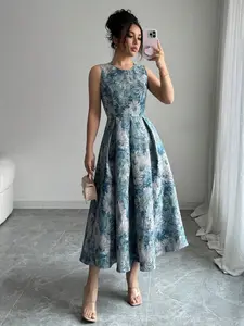 Summer New Women's Printed Woven Casual Fit Dress, Floral & Letter Patterns, Short Sleeve, Knee-Length, Perfect for Daily Wear & Outdoor Activities