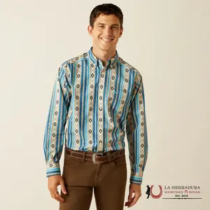 ARIAT MENS SHILOH LONG SLEEVE KHAKI AZTEC PRINT SHIRT - 10058969