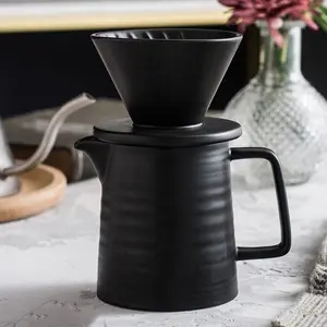 V60 Ceramic Pour Over Coffee Maker 17oz/500ml Black Matte Dripper with Heat-Resistant Glass Carafe for 1-2 Cups Home Brewing Kit Ideal for Tea Tumblers Set