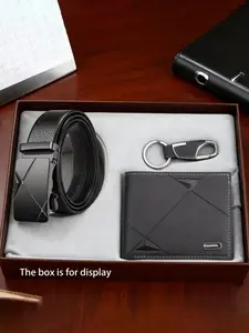 Men's Fashion Belt Set (belt + Wallet + Keychain), Perfect Gift for Valentine's Day, Father's Day, Christmas, Birthday, Elegant Belt Buckle Pu Leather Belts