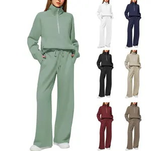 Women's Casual Suit, Two-Piece Zip-up Sweatshirt and Sweatpants Set, Casual Sportswear Set, Sportswear with Zip-up Sweatshirt and Sweatpants for Comfortable Everyday Wear, 2025 Autumn Fashion Trends