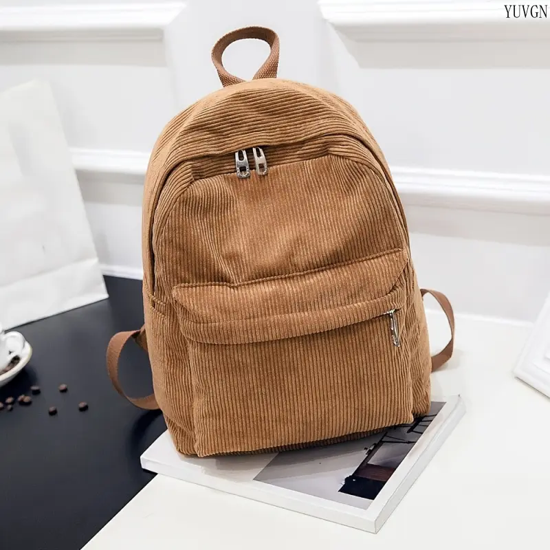 Classic Corduroy Backpack, Vintage Solid Booksack for College Students, Casual School & Gym Daypack, Classic Backpacks, Casual Daypack Backpacks