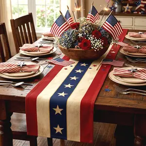 4th of July Patriotic Stars Stripes Table Runner, Red White Blue American Flag Table Décor, Independence Day Memorial Day Dining Table Cover, USA 250th Anniversary Party Decoration 2026