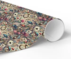 Wonderland Wrapping Papers, Alice in Wonderland Gift Wrap, Storybook Style Tea Cups, Playing Cards, Vintage Keys, Magical Mushrooms, Roses
