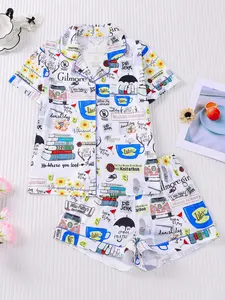 Women's Gilmore TV Show Inspired Pajama Set - Iconic Book & TV Quotes ( Room/Boyfriend Tag), Short-Sleeve Collar Shirt & Elastic Waist Shorts, Casual Sleepwear & Lounge Outfit for Fans, All-Season