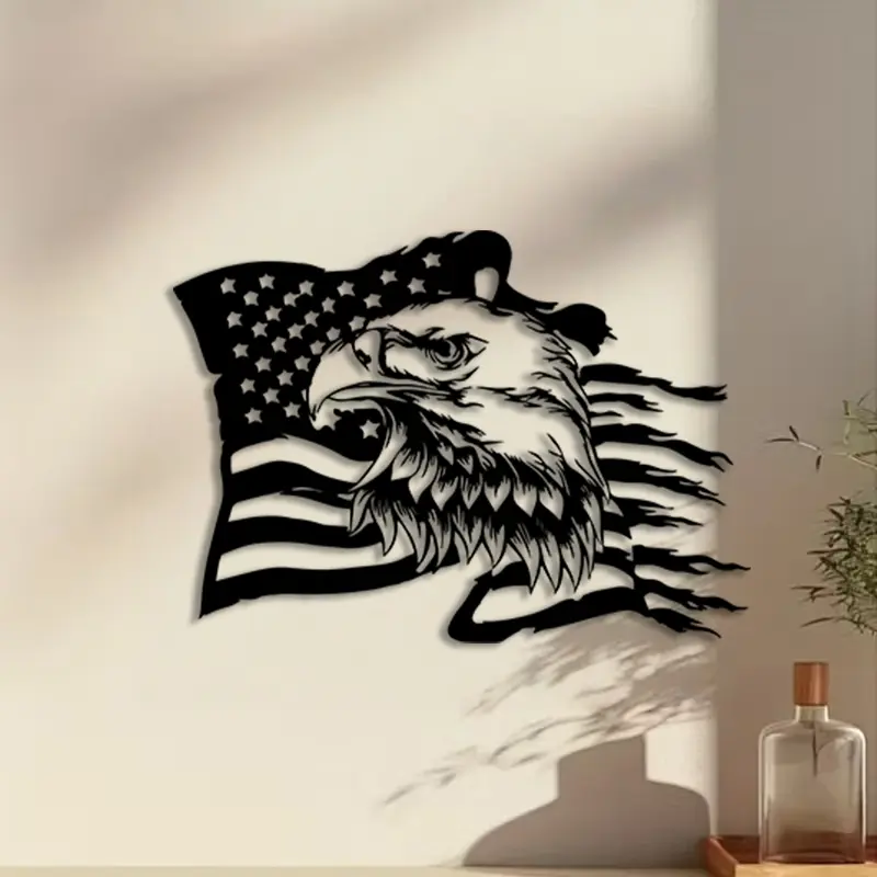 1pc Patriotic American Flag Metal Wall Art, Decorative Artwork, Modern Minimalist Design, Statue Mural, Perfect for Living Room Decorations, Office, Outdoor Fence Decor, Modern Home Decor, Independence Day Decor, Ideal Gift for Patriotic People