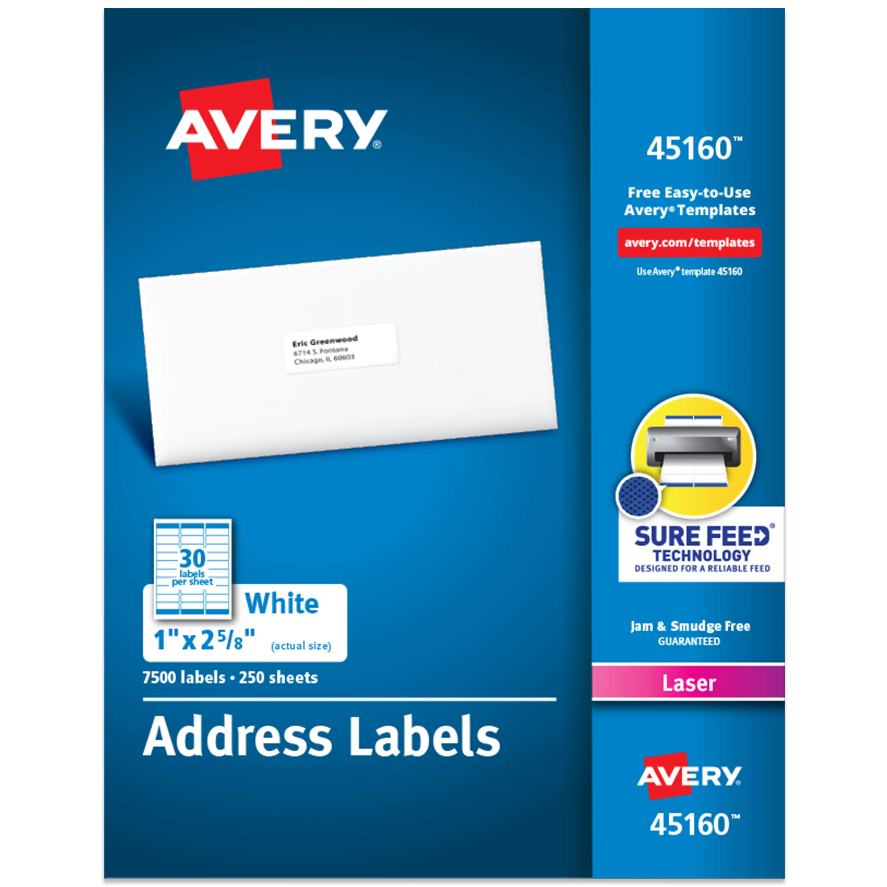 Avery Easy Peel Printable Address Labels with Sure Feed, 1" x 2-5/8" Customizable Stickers, White, 7,500 Blank Mailing Labels, Great for Mailing, Shipping, and More (45160), Sticky Labels, Personalized Address Labels