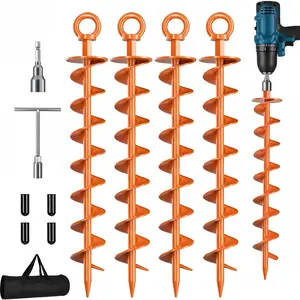 Ground Anchor Screw in Spiral Trampoline Anchors with Nut and Tool Swing Set Anchors Tent Stakes High Wind Heavy Duty for Sheds Carports Mobile Home Camping Tent Waterproof heavy-duty