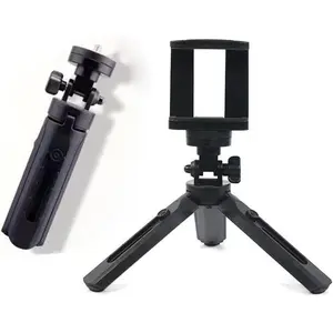 2 Pack Mini Phone Tripod Extendable Mini Camera Tripod with Phone Clip 1/4 Inch Screw Portable Selfie Stick Folding Cell Phone Stand Desk Smartphone Holder for iPhone Fill Video Selfie Light