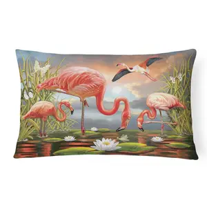 Carolines Treasures  12 x 3 x 16 in. Flamingos Canvas Fabric Decorative Pillow