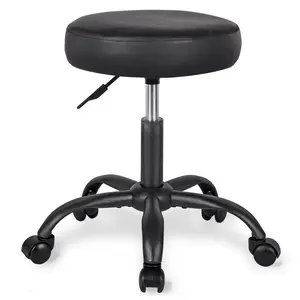 MUTICOR Rolling Stool Swivel Salon Shop Stool Chair Adjustable Drafting Stool Massage Spa Stool with PU Leather Cushioned in Black/Black and Silver/Grey#TikTokShopBlackFriday #ChristmasGifts