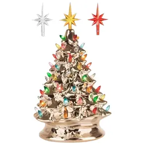 Christmas Tree Centerpiece - Ceramic with 35/50+ Multicolor LED Bulbs, Light Champagne Silver Finish