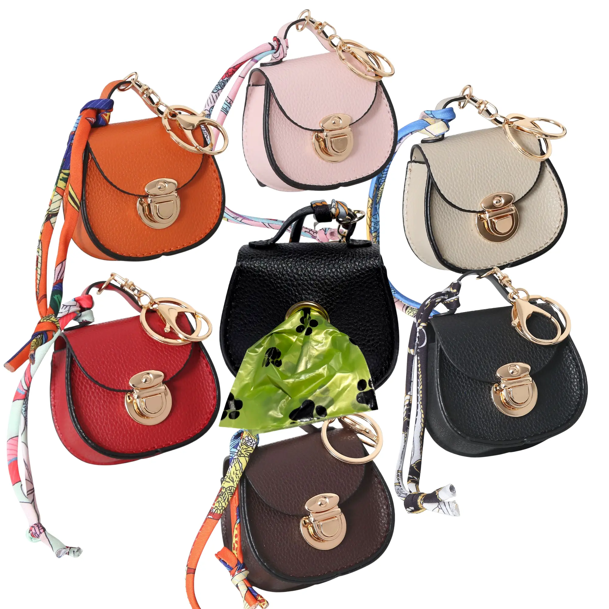 Barkin Mini-Handbag Dog Waste Bag Dispenser -Includes Carabiner for Leash Attachment, 3" x 3" x 1.25", Fits Standard Waste Bag Roll
