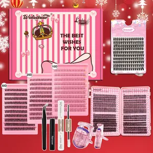 3D Fluffy False Eyelashes with Bond & Sealing & Lash Remover & Lash Tweezers & Eyelash Curler Kit, 1 Set Natural Curling Eyelash for Women and Girls, Eyelash Extension Glue, Makeup Tools Gift, Eyelash Cluster Kit