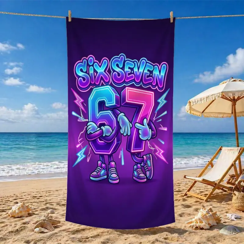 Cartoon Neon Anthropomorphic Beach Towel, Ultra-Fine Fiber, Soft Absorbent, Lightweight Quick-Dry, Ideal for Summer Travel