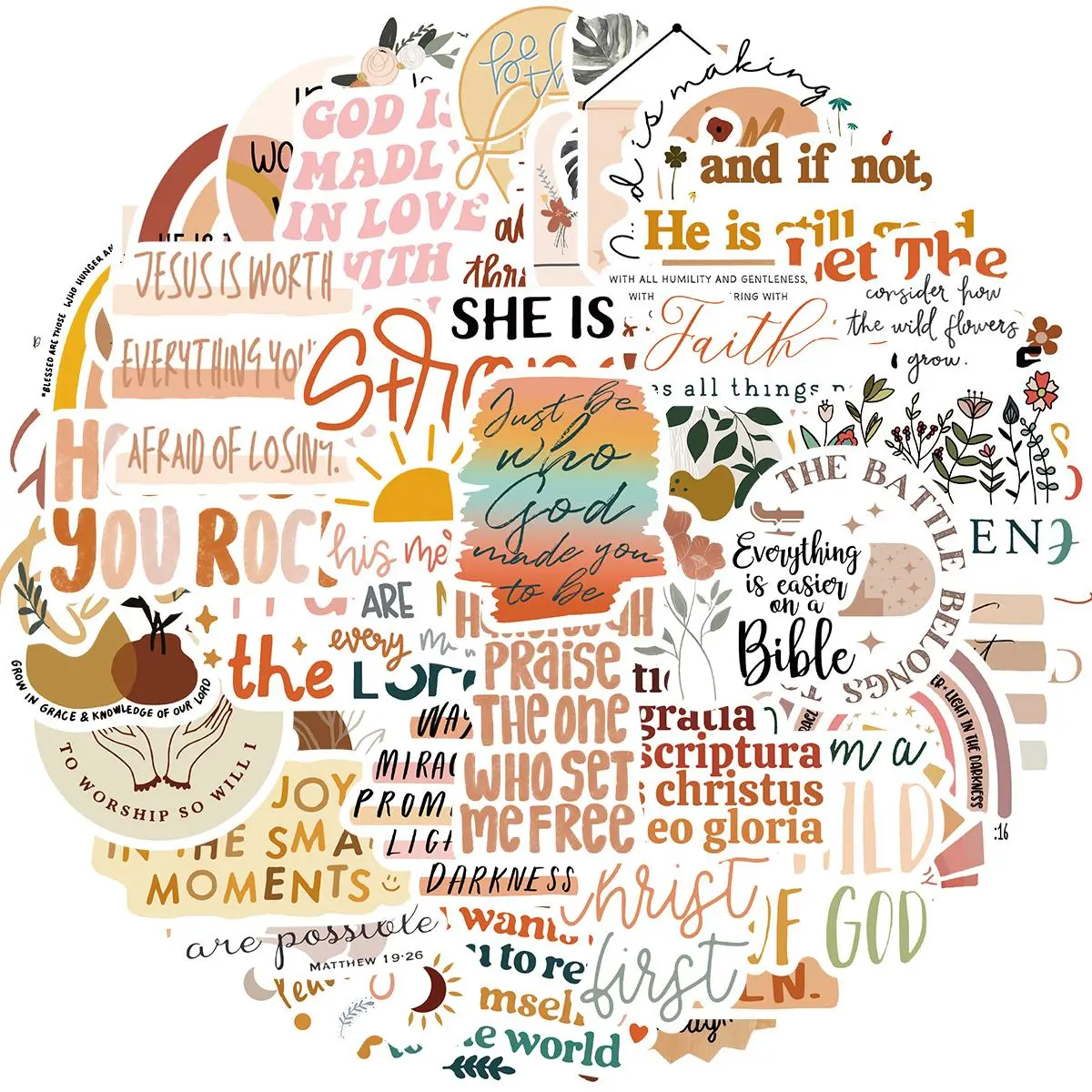 Prayer Board Bible Sticker, 50pcs/set Inspirational Boho Christian Sticker, Prayer Board Supplies Kit Sticker for Water Bottles, Journal, Scrapbook, Decor