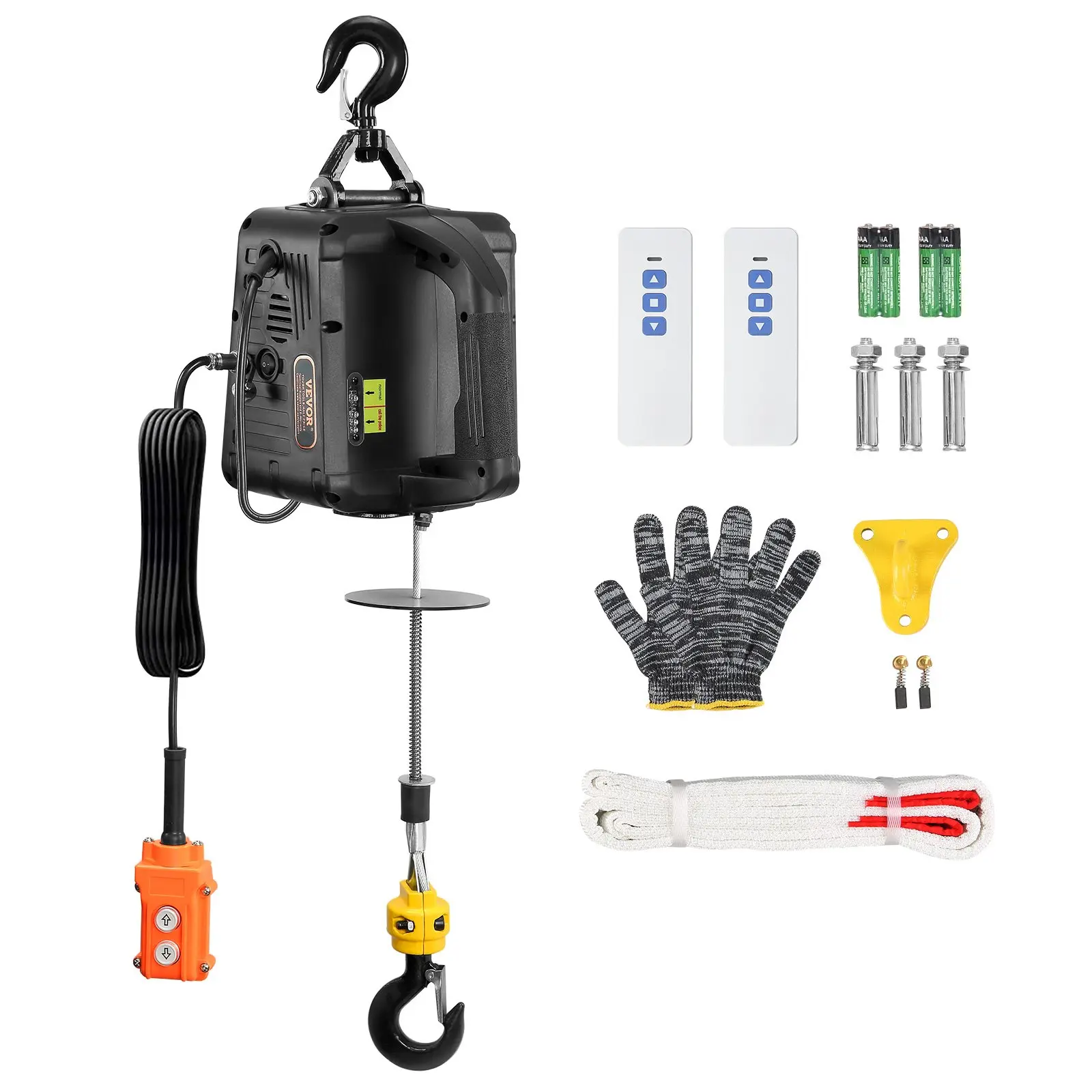 【DealsForYouDays】VEVOR 3-in-1 Electric Hoist Winch, 1100lbs 1500W Portable Power Winch Crane, 110V/120V 22.9 ft Lifting Height, 13 ft/min with Manual, Wired and Wireless Remote Control, Overload Protection Rope Set Steel Wire Rope, 1100 Lbs