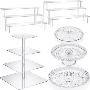 6 count  Dessert Stands Set Include Display Risers Cupcake Tower and Clear Round Dessert Trays Cake Table Holder for Wedding  Shower Decoration(Classic Style)