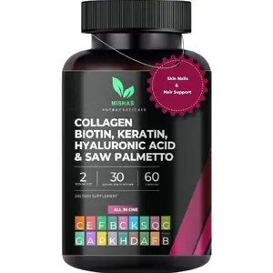 Multi Collagen Hair Pills - Biotin 10,000mcg, Keratin & Hyaluronic Acid - Hair Growth - Hair Skin & Nails Vitamins & DHT Blocker - Vitamin E Folic Acid Pumpkin Seed MSM, Saw Palmetto 60 Vegan Capsules