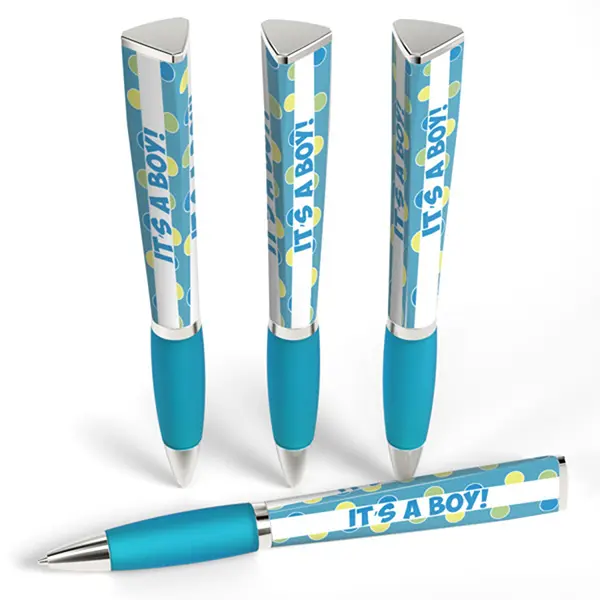 It’s a Boy Modern Twist-Action Pen, Triangular Silver Accents Colorful Barrel Writing Tool, 360° Imprint Medium Point Smooth Writing Office Stationery for Little Boys