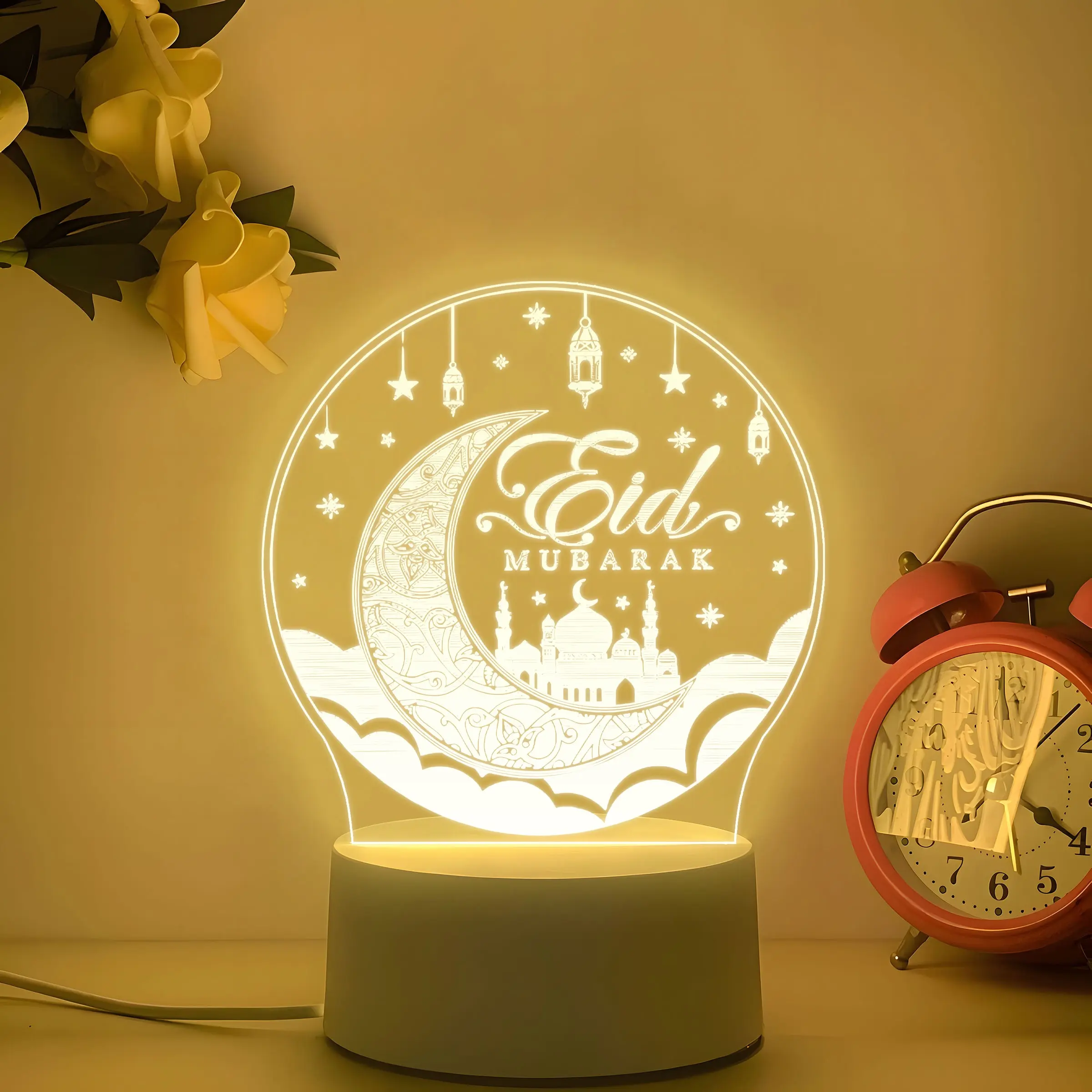 Eid Mubarak Night Light, Crescent Mosque Lantern Design, USB Plug-In, Switch Control, Warm Light, Desktop Decoration, Gift Idea