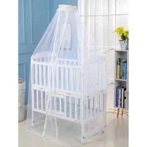 An 1pc Chiffon Crib Mosquito Net Tent - All-White Lace Design, Mosquito Cover for Baby (Only Mosquito Net)