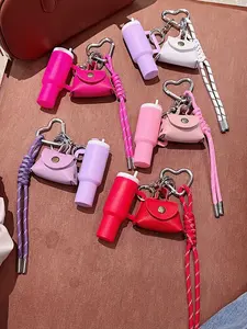 up Keychain - 2-in-1 Lipstick Holder & Mini Purse Bag Charm, Heart Carabiner + Braided Rope, Aesthetic Preppy Accessory for Girls, Anti-Lost Lip Gloss Organizer for Handbags/Keys/Backpacks, Must-Have Daily Carry & Travel Essential