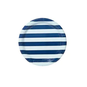 Navy and Sky Beach Umbrella Stripes Dessert Paper Plate - 8 pack