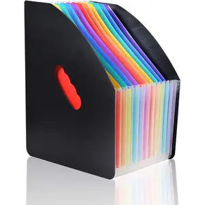 Expanding File Folder 13 Rainbow Pockets Desktop Accordion File Organizer Portable Self Standing Paper Document Bill Tax Receipt Organizer with Cloud-Shape Handle for  Office School(Black)
