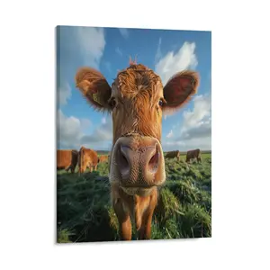 Brown Cow Canvas Posters Wall Art Prints Country Rustic Farm Animals Closeup Home Wall Aesthetic Living Room Bedroom Office Decor Festival Gift