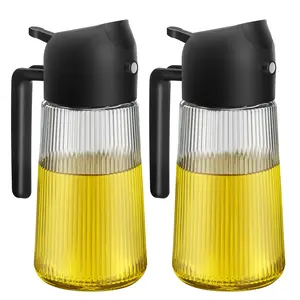 2PCS 16oz Glass Oil Sprayer for Cooking, 2 in 1 Olive Oil Dispenser, Kitchen Gadget for Air Fryer, Salad, BBQ, Frying(Orange,White,Black)