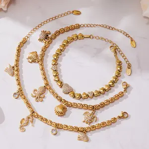 Multi-Charm Beaded Bracelet with Heart Crab Seahorse Pave CZ Adjustable Ocean Theme Dainty Jewelry for Women Handmade Stackable Layering Bracelet Hypoallergenic Everyday Elegant Gift