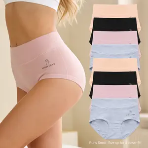 Women's High Waist Cotton Underwear in Muti-packs: 8pcs, 4pcs; - Hipster Style, Full Coverage Soft Ladies Briefs , Womenswear, Fit Breathable Everyday Cotton Underwear Solid Seamless Panties