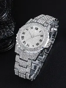 Fashionable star-studded Roman numeral women's watch, fully diamond-encrusted women's stainless steel strap watch, luxurious and stylish diamond-embedded women's watch, Quartz Watches