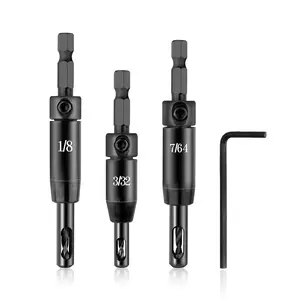 2026 Upgraded Self Centering Drill Bit Set Vix Bits, 3/32" 7/64" 1/8" Center Hinge Drill Bit for 1/4In Hex Shank Drills, Installing Hinge & Drilling Pilot Hole, Ultra-Hard Steel, High-Precision