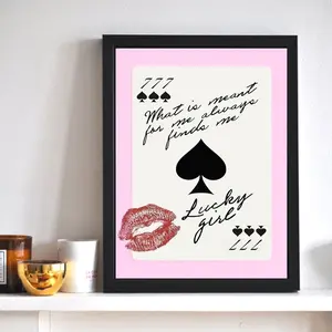Lucky Girl Affirmation Poster, Pink Glam Ace Of Spades Wall Art