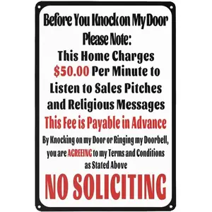 Metal No Soliciting Sign - 'Before You Knock' Warning & Caution Sign, Aluminum, 8x12 Inches, Indoor/Outdoor