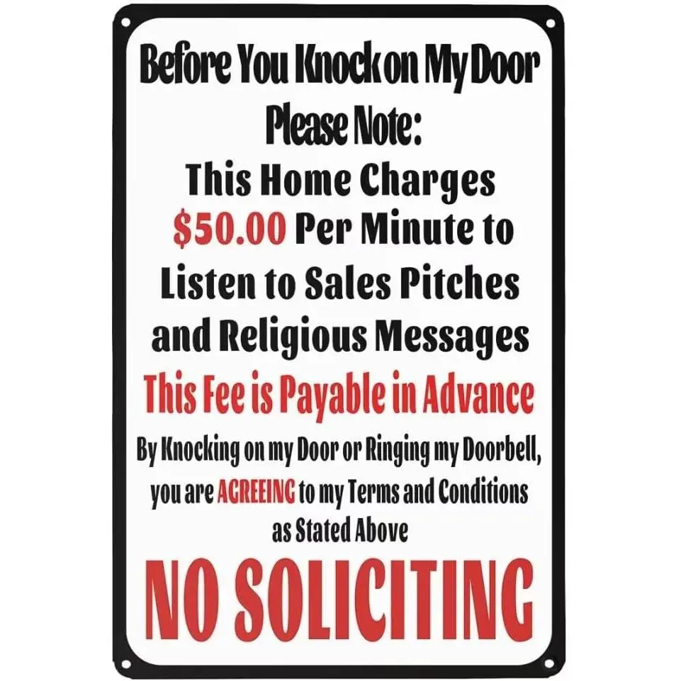 Aluminum No Soliciting Warning Sign, 8x12 Inches, 'Before You Knock' Caution Sign, Weatherproof Home Decor Plaque, Indoor/Outdoor Home Supply, Yard Sign, Metal Signage
