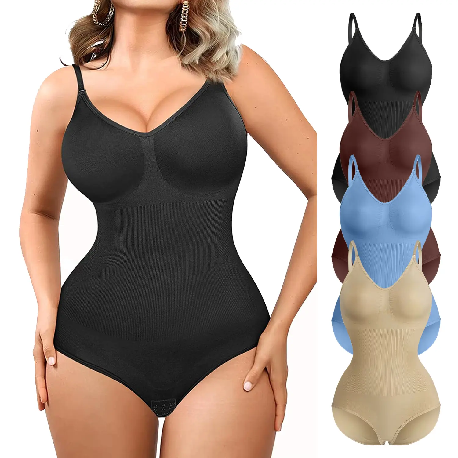 Women's Bodysuit Shapewear - Sleeveless V-Neck Casual Camisole, Stretchy Tummy Control, Minimalist Compression Underwear