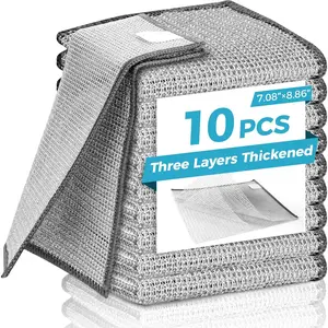 10 Pcs New Upgrade 3-Layer Metal Dish Cloth, No Scratches and No Odor, Multipurpose Wire Dishwashing Rag for Wet and Dry, Kitchen Cleaning DishRags,Sinks,Dishes,Stove Top, Dimensions(7.08X8.86)