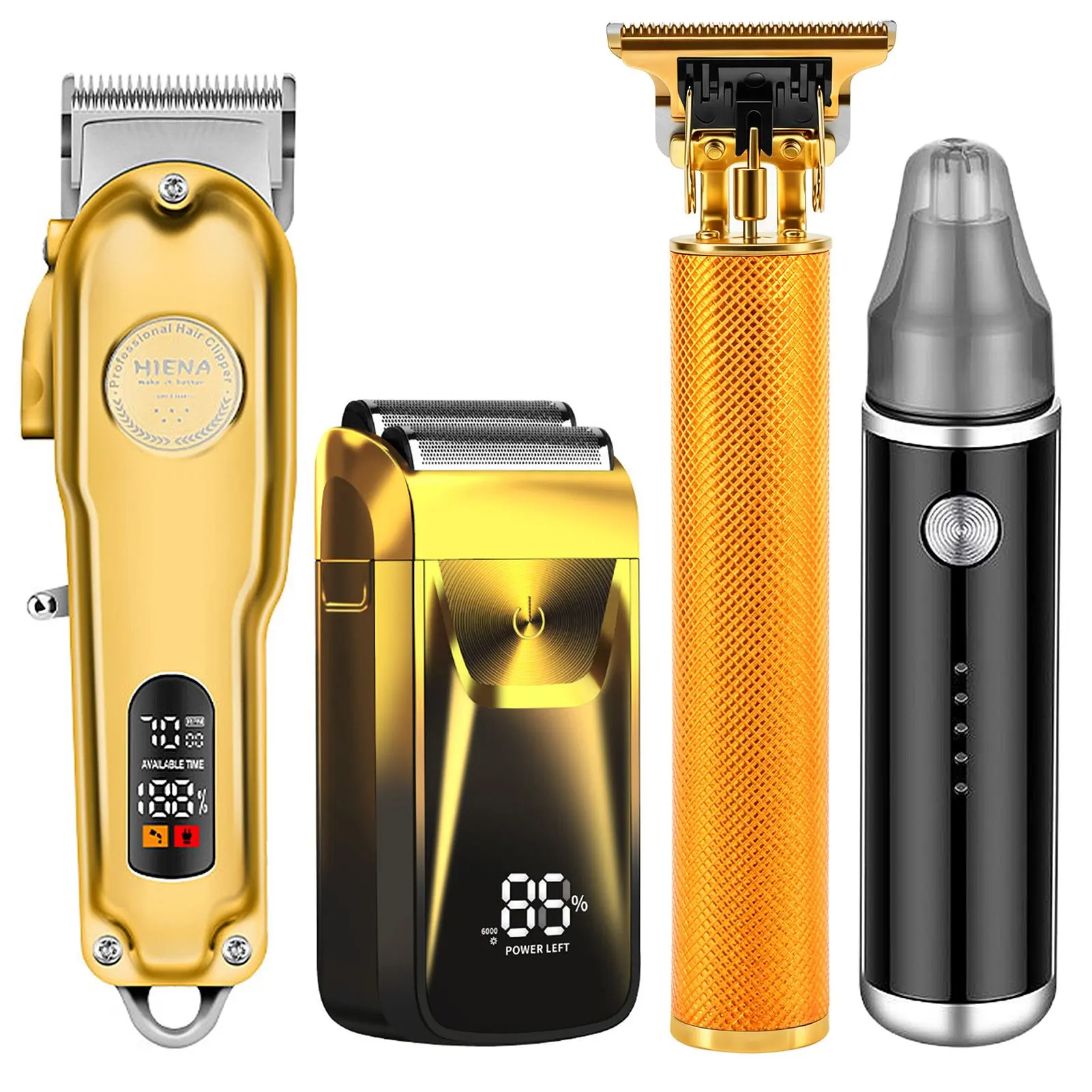4-Piece Men’s Grooming Kit, Cordless Hair Clipper, Beard Shaver, T-Blade Trimmer and Nose Hair Trimmer with Guide Combs, USB Rechargeable Barber Set, Perfect Gift for Him
