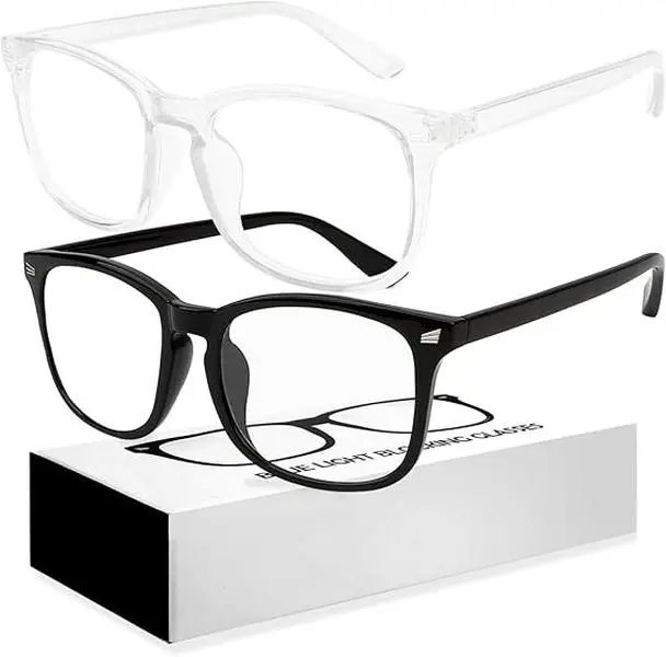 Women's 2-Pack Fashionable Full-Rim Plastic Round Bluelight Computer Glasses - Lightweight Transparent Lens Frames, Festive Holiday Party Gift Eyewear