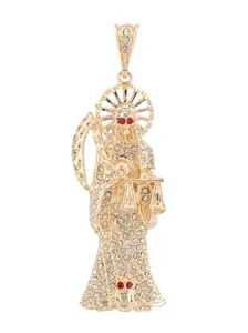 pendant Large Holy Death Pendant with Clear Stones in Gold-Plated Pendant Only for Men