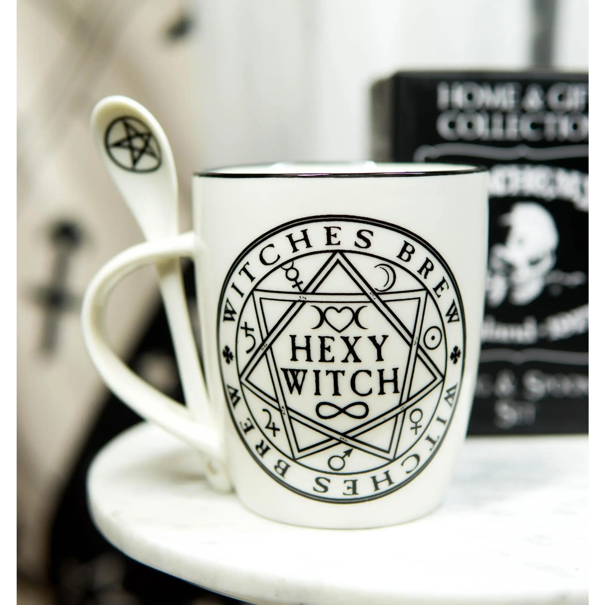 Magical Symbols Pentacles Witches Brew Hexy Witch Coffee Mug And Spoon Set