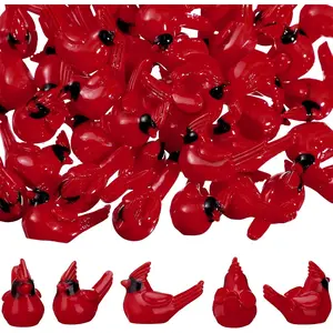 Mini  Red Cardinal Bird Figurines  Cardinal Figurine Christmas Ornaments for  Xmas Miniature Garden Crafts Cake Topper Christmas Decoration(100 Pcs)