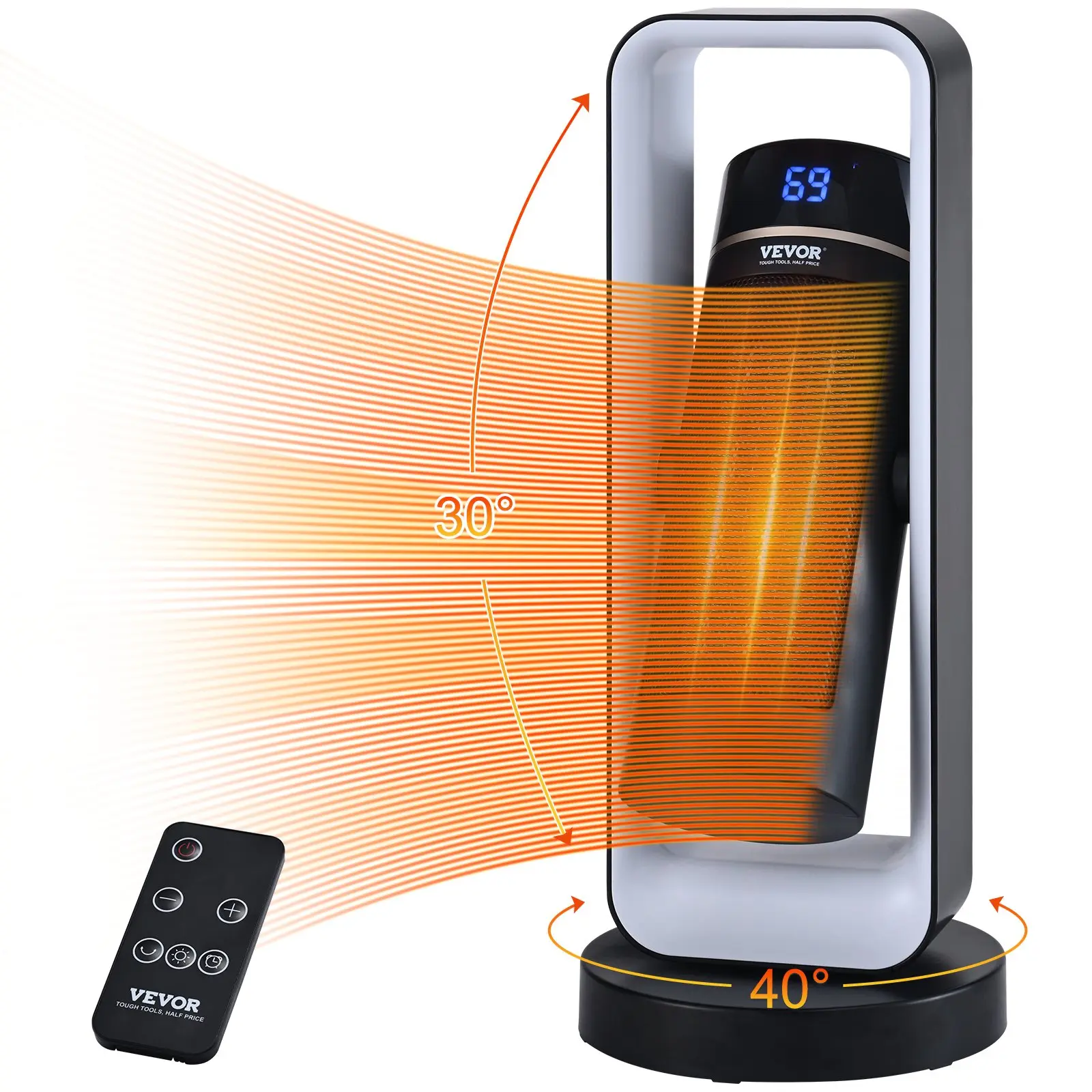 【DealsForYouDays】VEVOR Electric Space Heater with Thermostat Remote Control 1000W/1500W 2-Level Adjustable Quiet Ceramic Heater Fan20 in Tip-Over Shutdown Overheat Protection Small Heaters for Office Room Desk Indo