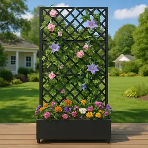 Large Metal Raised Planter Box with Trellis & Wheels – Galvanized Garden Bed with Privacy Screen & Drainage Holes for Climbing Plants & Vines, Outdoor/Indoor for Patio, Balcony & Garden