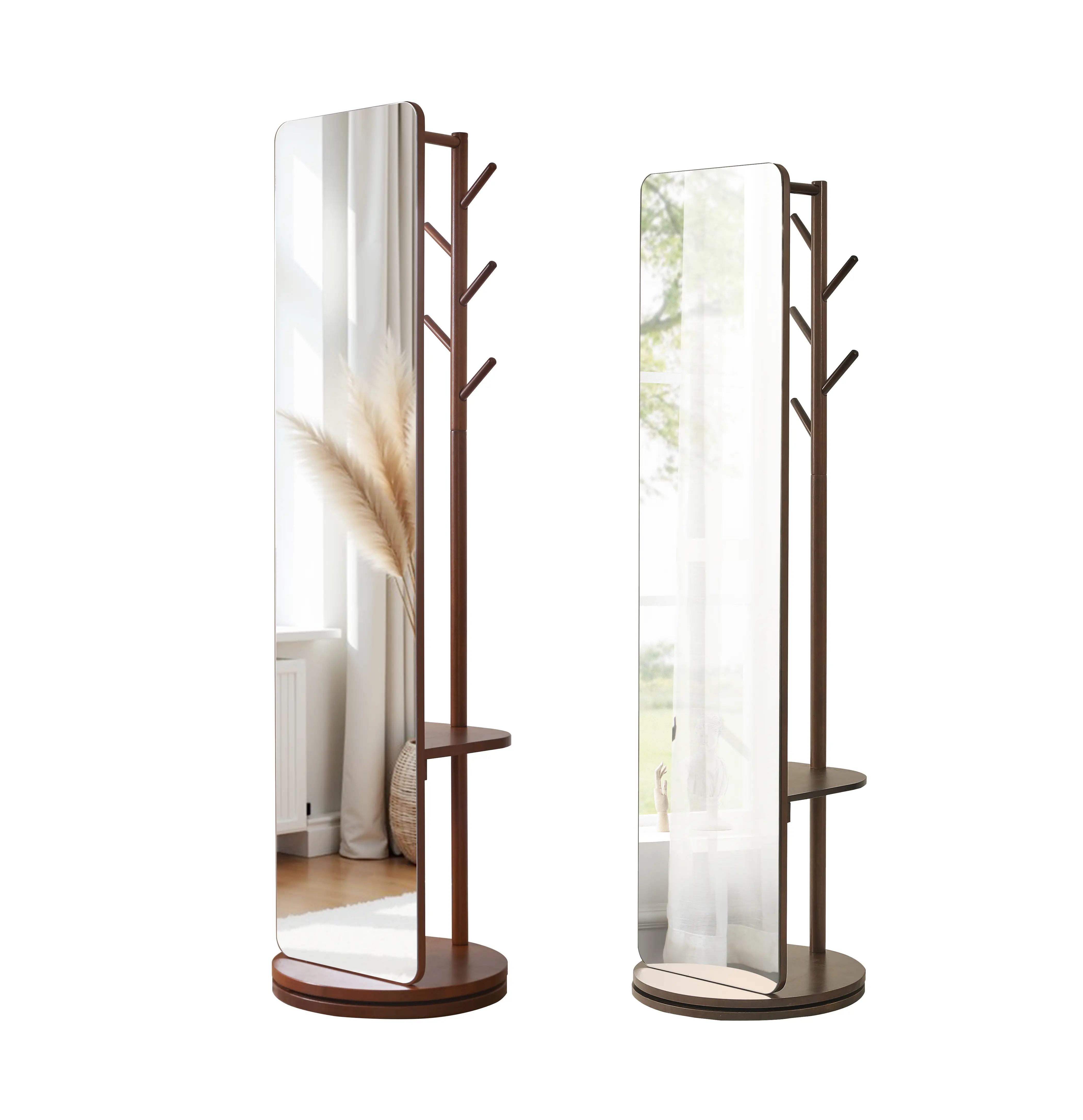 70"x19"Full Length Mirror with Stand,Coat Rack with Mirror,Solid Wood Floor Mirror,Swivel Mirrorfor Bedroom, Living Room, CloakroomW5368P460447