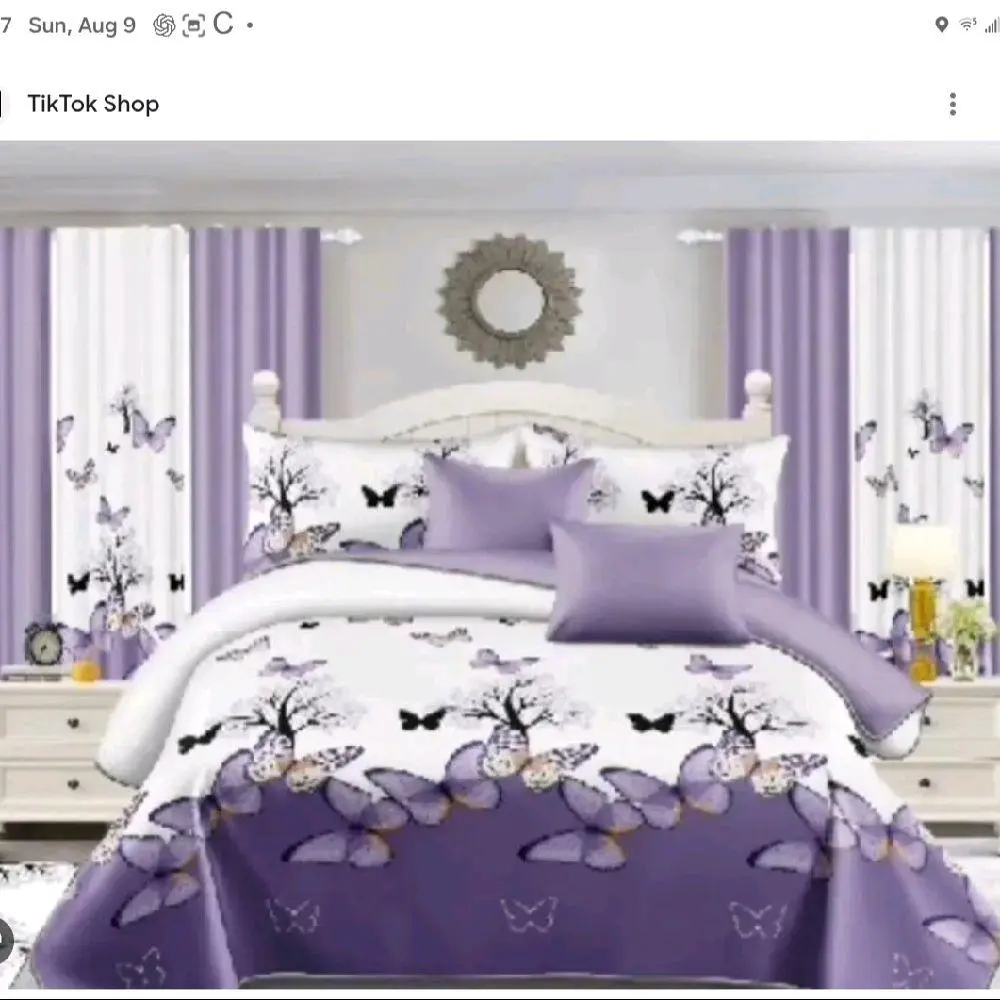 Goldleaf Purple Butterfly Bedding Set with Matching Curtains and Decorative Elements for a Cozy Bedroom