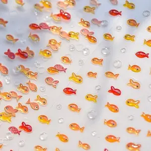 Litter Red Fish Nail Art Stickers 5D Embossed Jelly Goldfish Nail Decals 1PCS Small Koi Carp Water Bubble Nail Designs Manicure Sticker Soft Relief Nails Adhesive Decal for Summer Nail Art Decorations